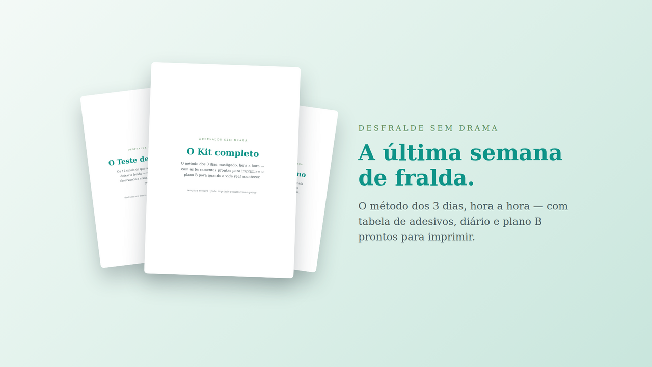 O Kit Desfralde Sem Drama impresso, com a tabela de adesivos e o penico ao fundo